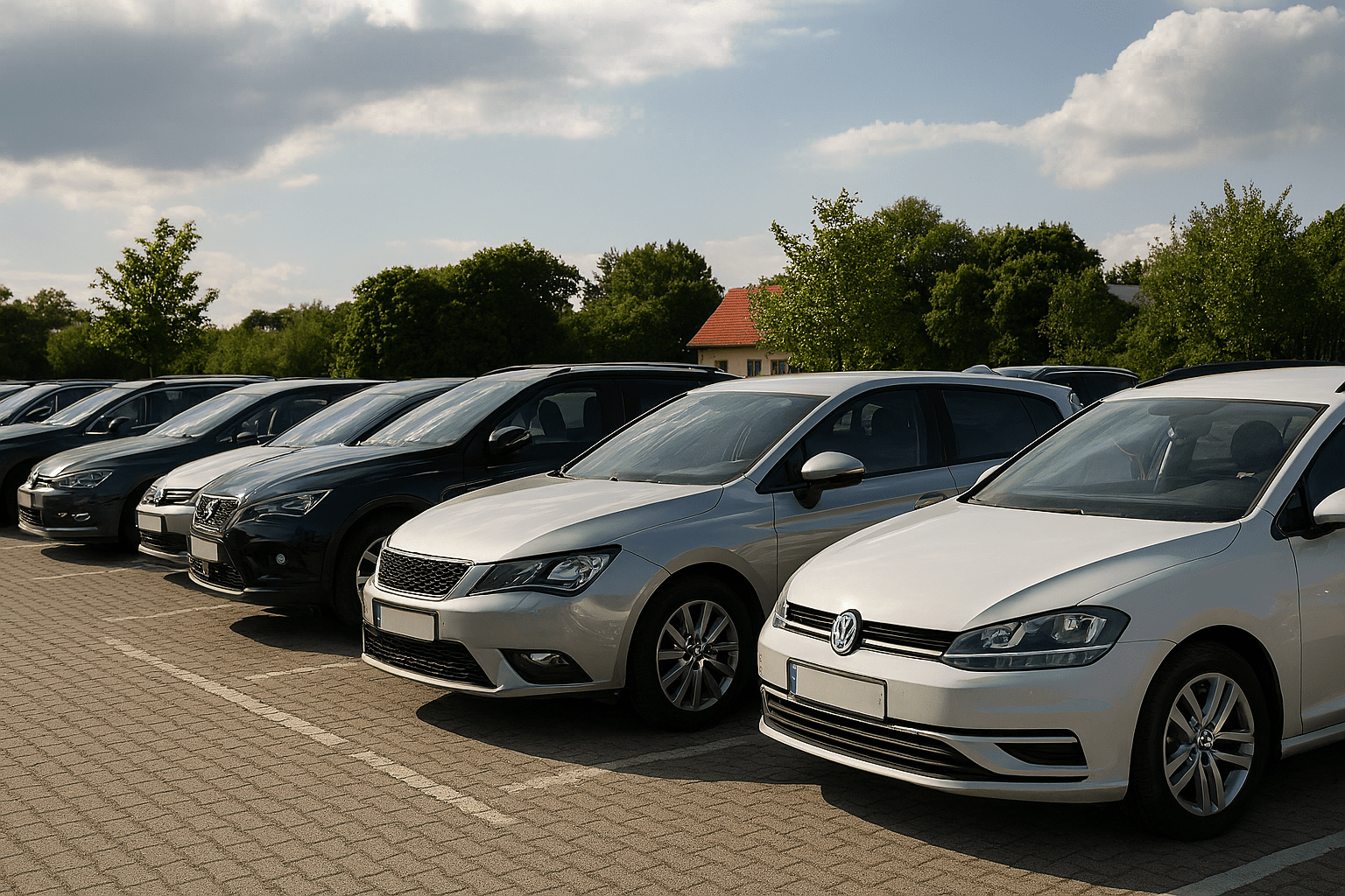 Biler parkeret på en p-plads